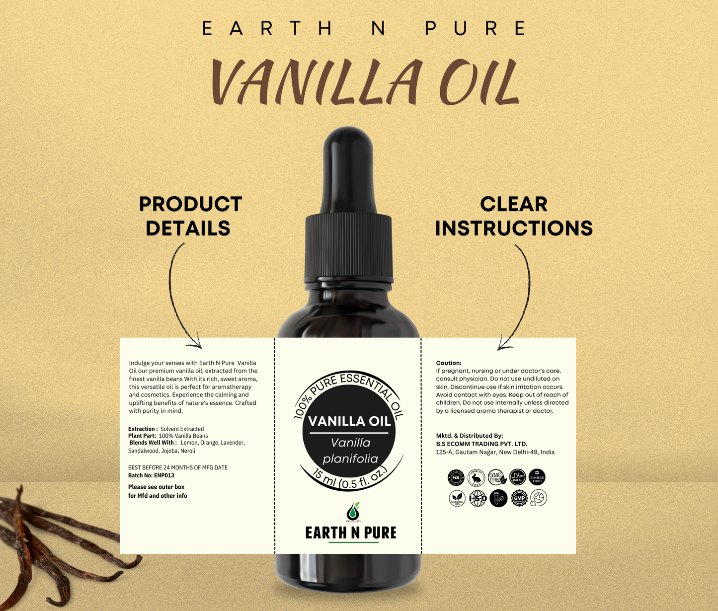 Earth N Pure Vanilla Essential Oil – Pure Aromatherapy Oil for Diffuser, Relaxation & Skin Care