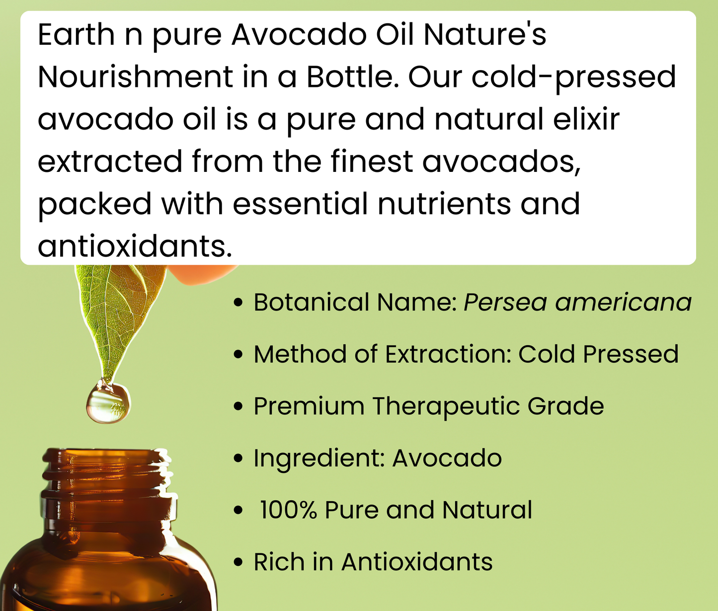 Earth N Pure 100% Pure & Natural Avocado Oil – Cold Pressed Avocado Oil