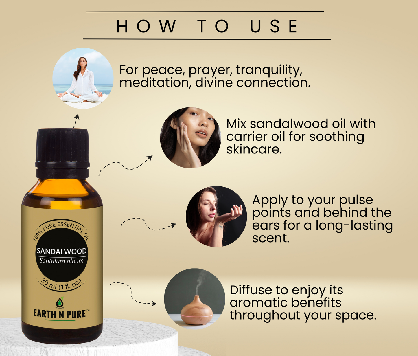 Sandalwood Essential Oil for Diffuser, Massage & Meditation – Earth N Pure