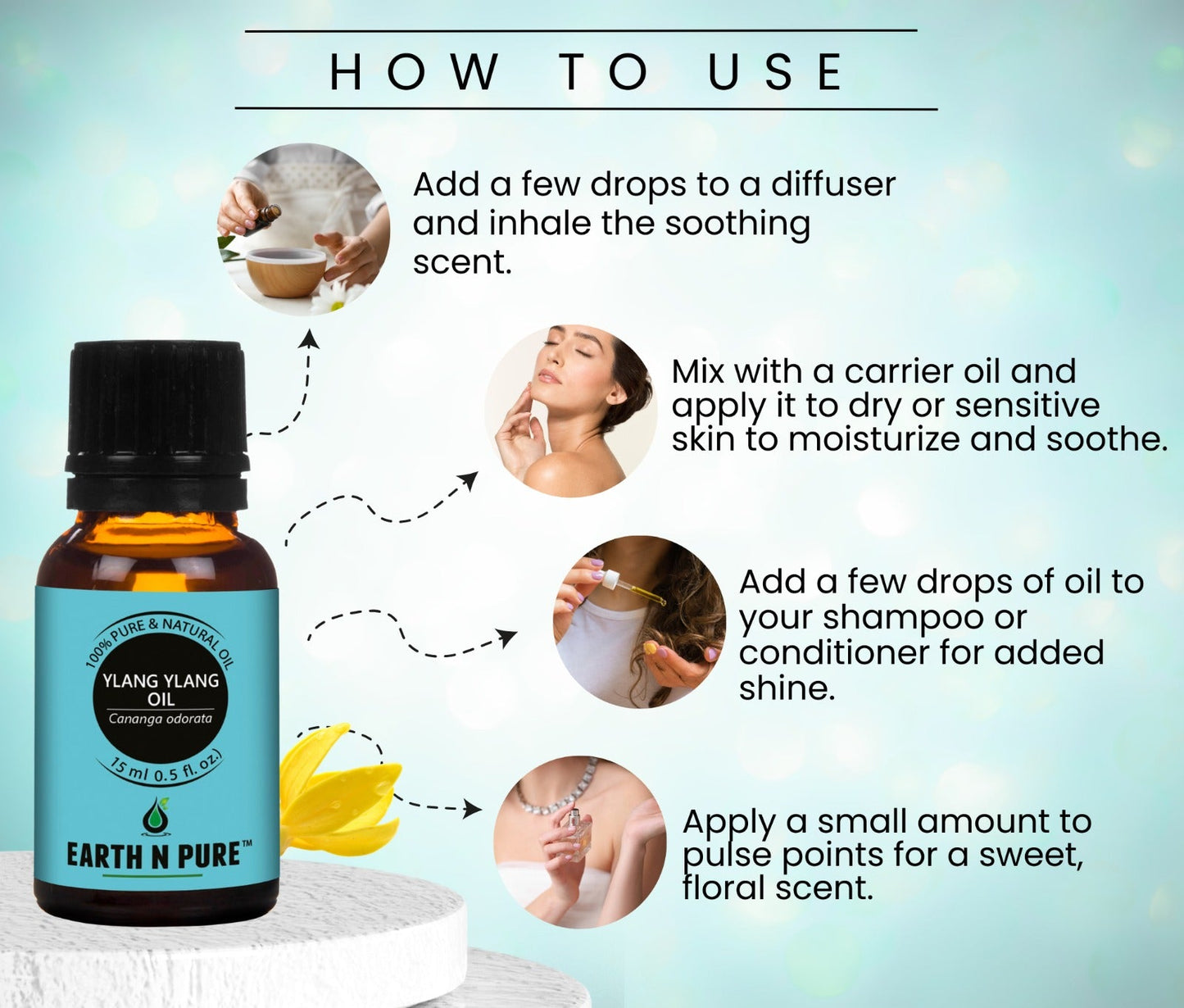 Earth N Pure Lavender, Sandalwood, Jasmine, Rose & Ylang Ylang Oil Pack Of 5 - 15ML