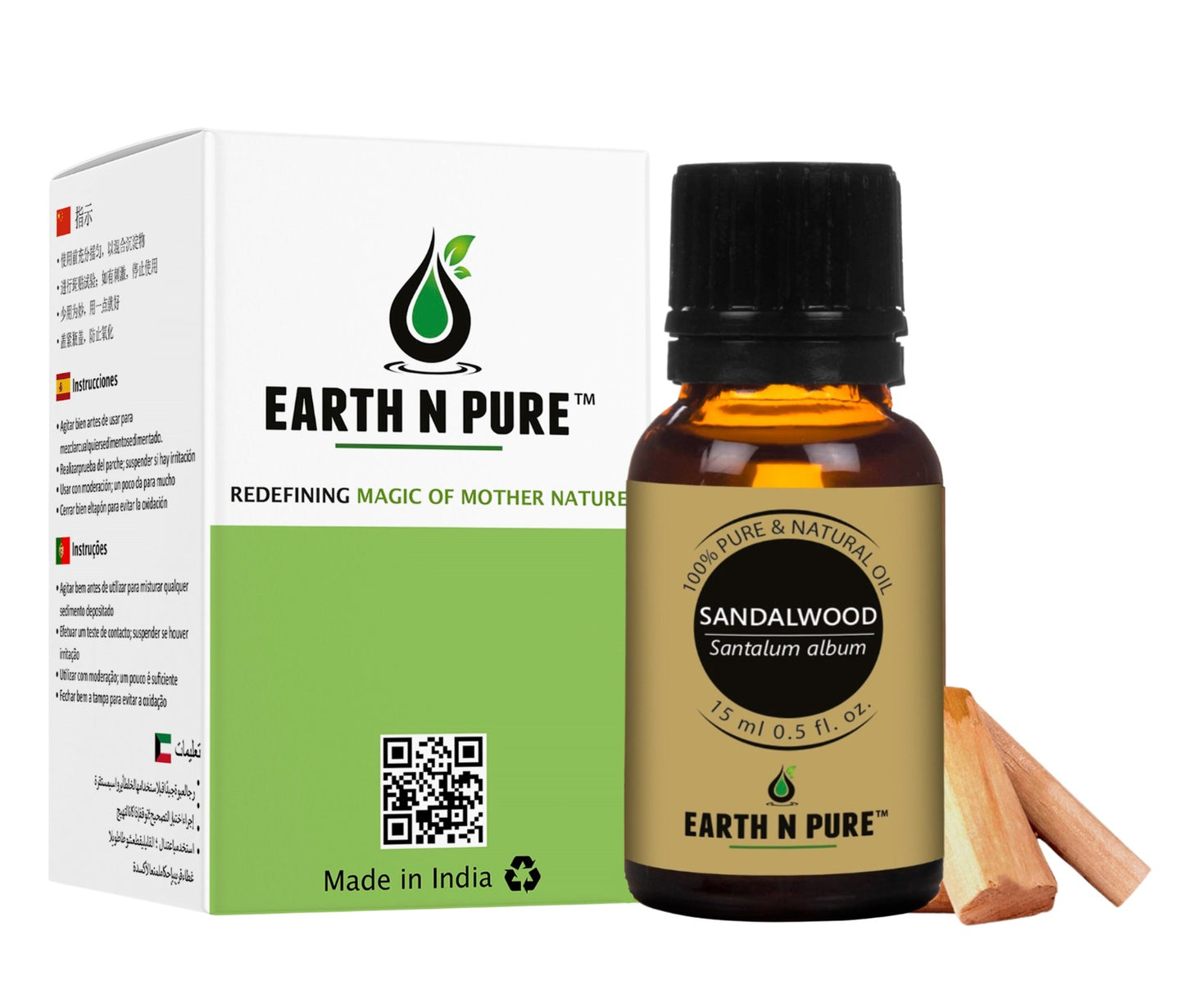 Earth N Pure Sandalwood Oil Bottle – 100% Pure Essential Oil for Skin, Hair & Aromatherapy