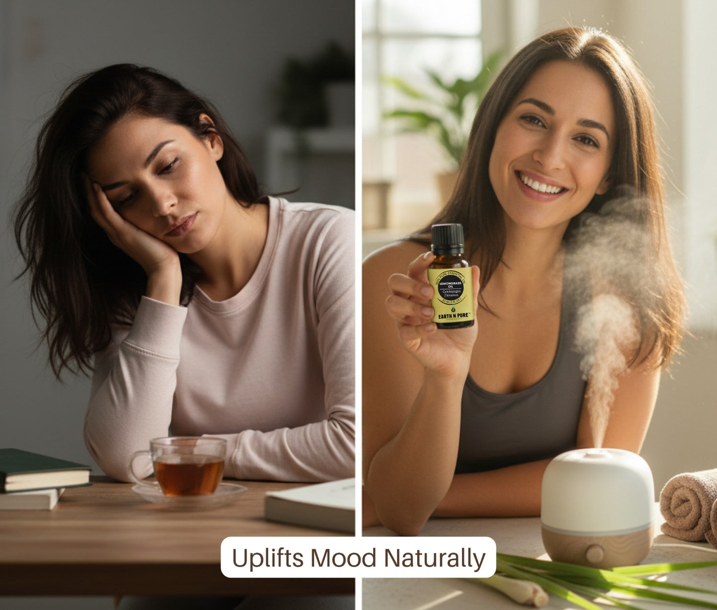 Lemongrass Oil bottle with wellness setup for meditation and spa