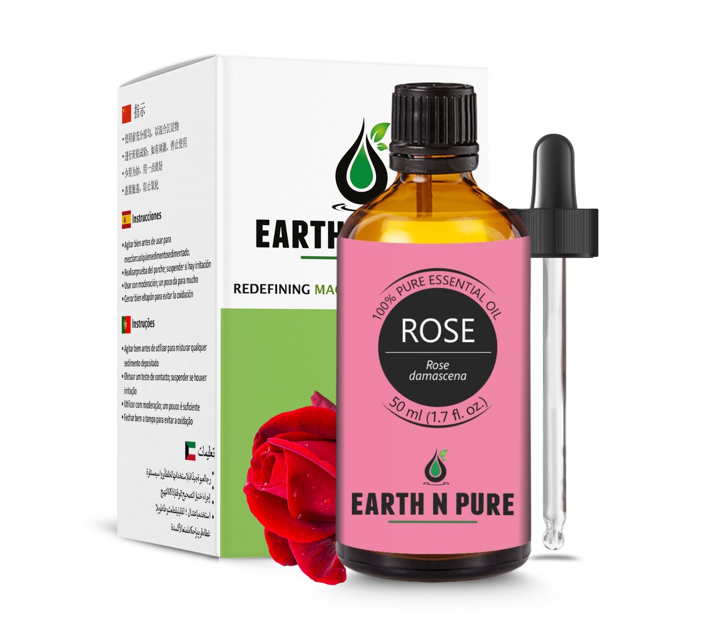 Earth N Pure Rose Oil – 100% Pure Natural Essential Oil for Skin, Hair & Aromatherapy