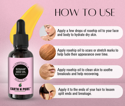 Earth N Pure 100% Pure Rosehip Oil for Glowing Skin & Hair Care
