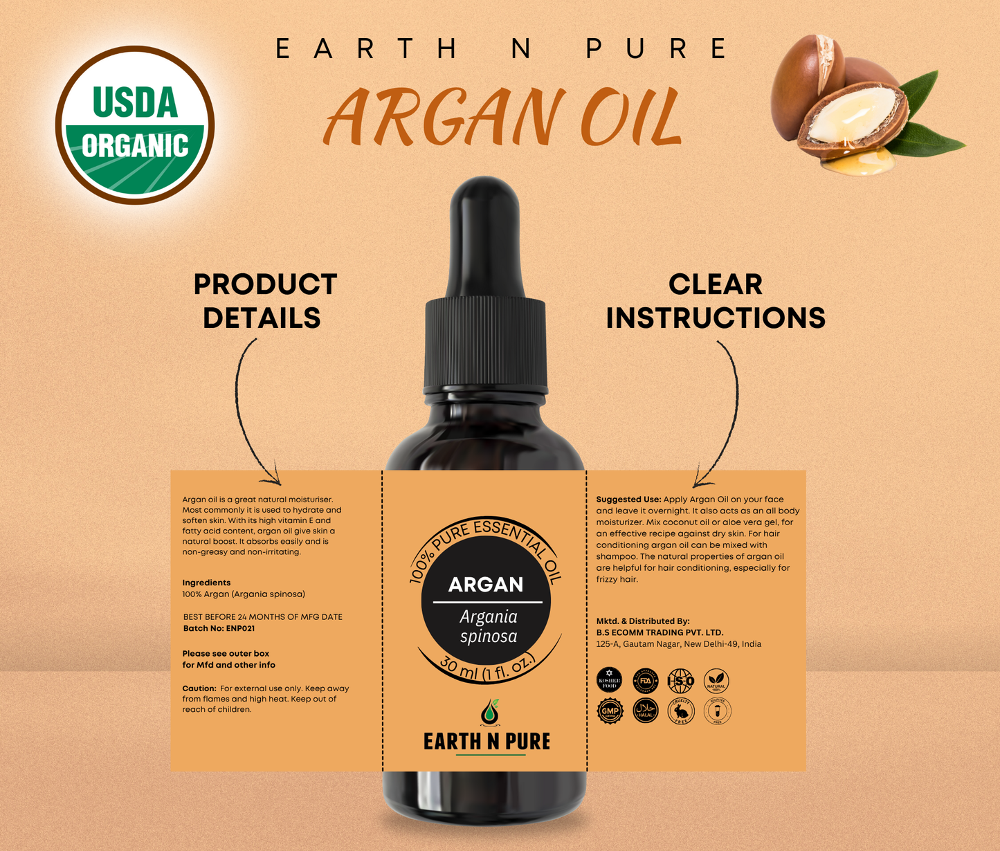 Earth n Pure Argan Oil for Hair & Skin Nourishment