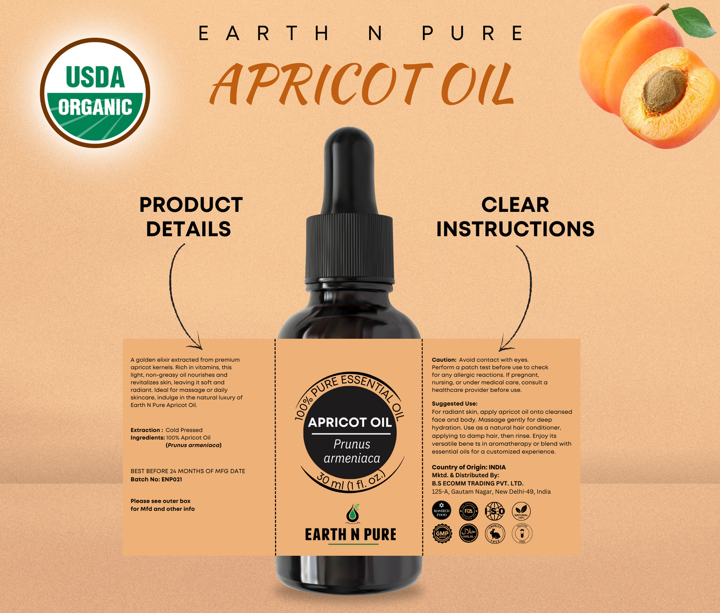 Earth n Pure Apricot Oil for Soft & Nourished Skin
