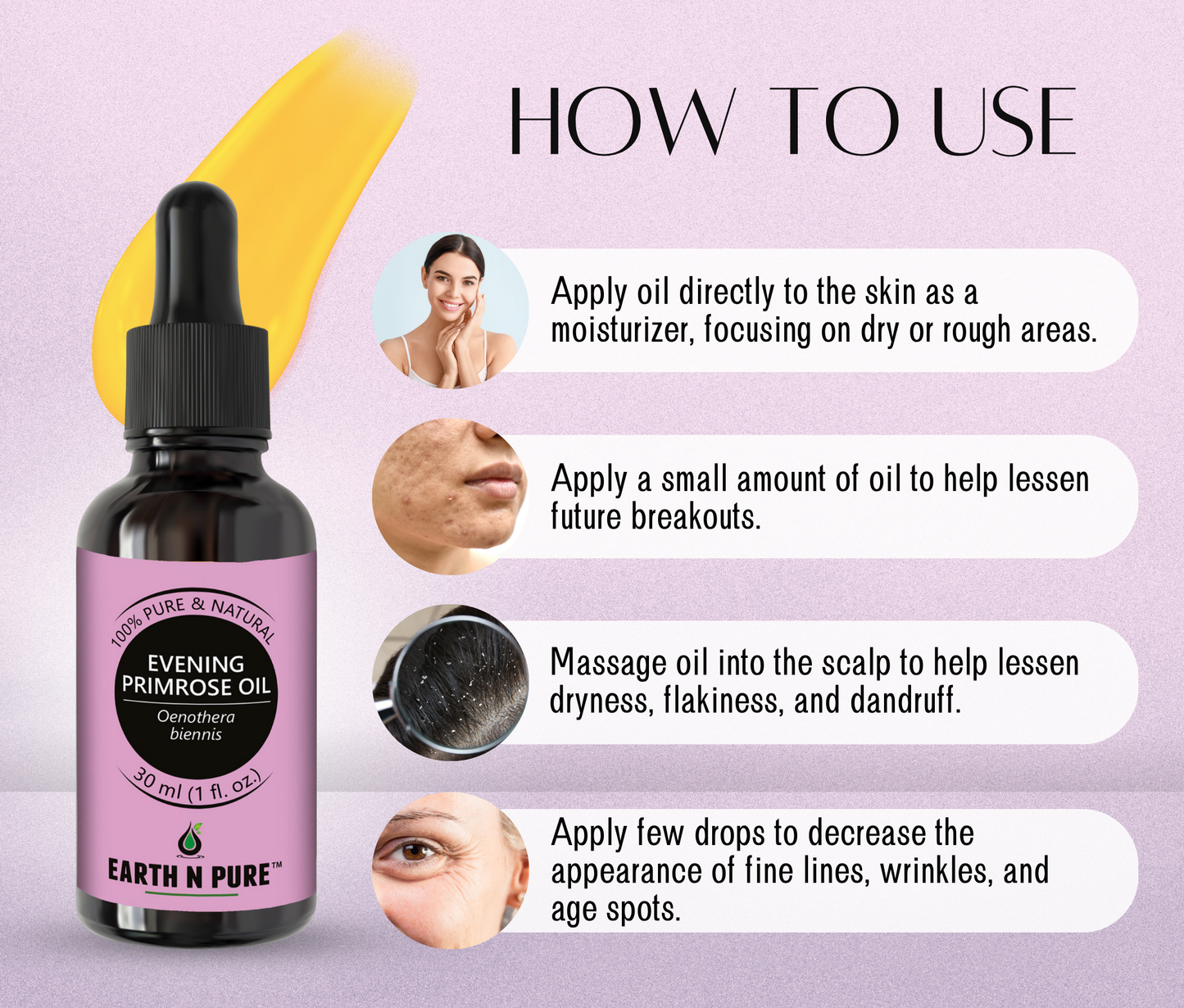 Earth N Pure Cold Pressed Evening Primrose Oil – Pure Oil for Skin, Hair & Face