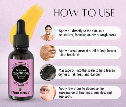 Earth N Pure Cold Pressed Evening Primrose Oil – Pure Oil for Skin, Hair & Face