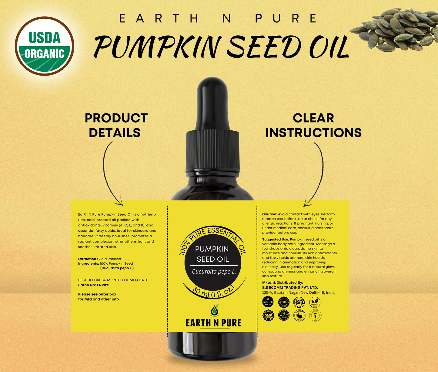 Earth N Pure Pumpkin Seed Oil Combo – Cold Pressed | Hair & Skin Care Oil