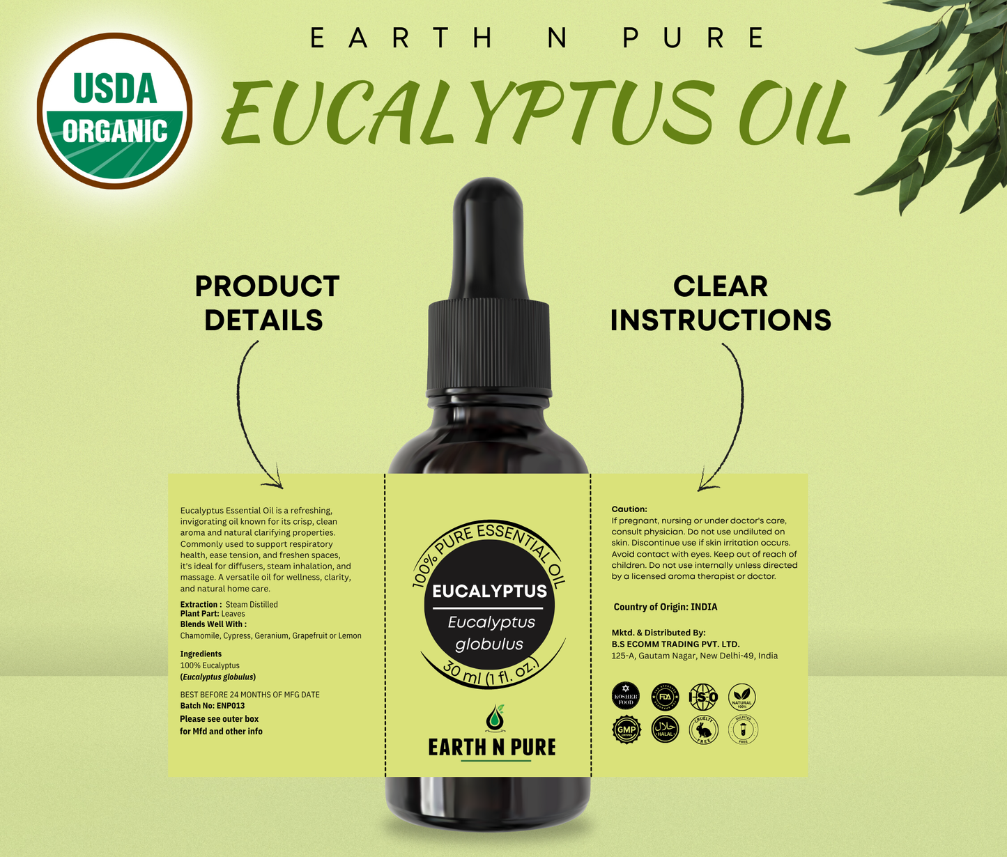 Earth N Pure Eucalyptus Oil – 100% Pure Natural Essential Oil