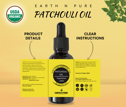 Earth N Pure Patchouli Essential Oil – 100% Pure & Natural Patchouli Oil for Aromatherapy, Diffusers & Skincare