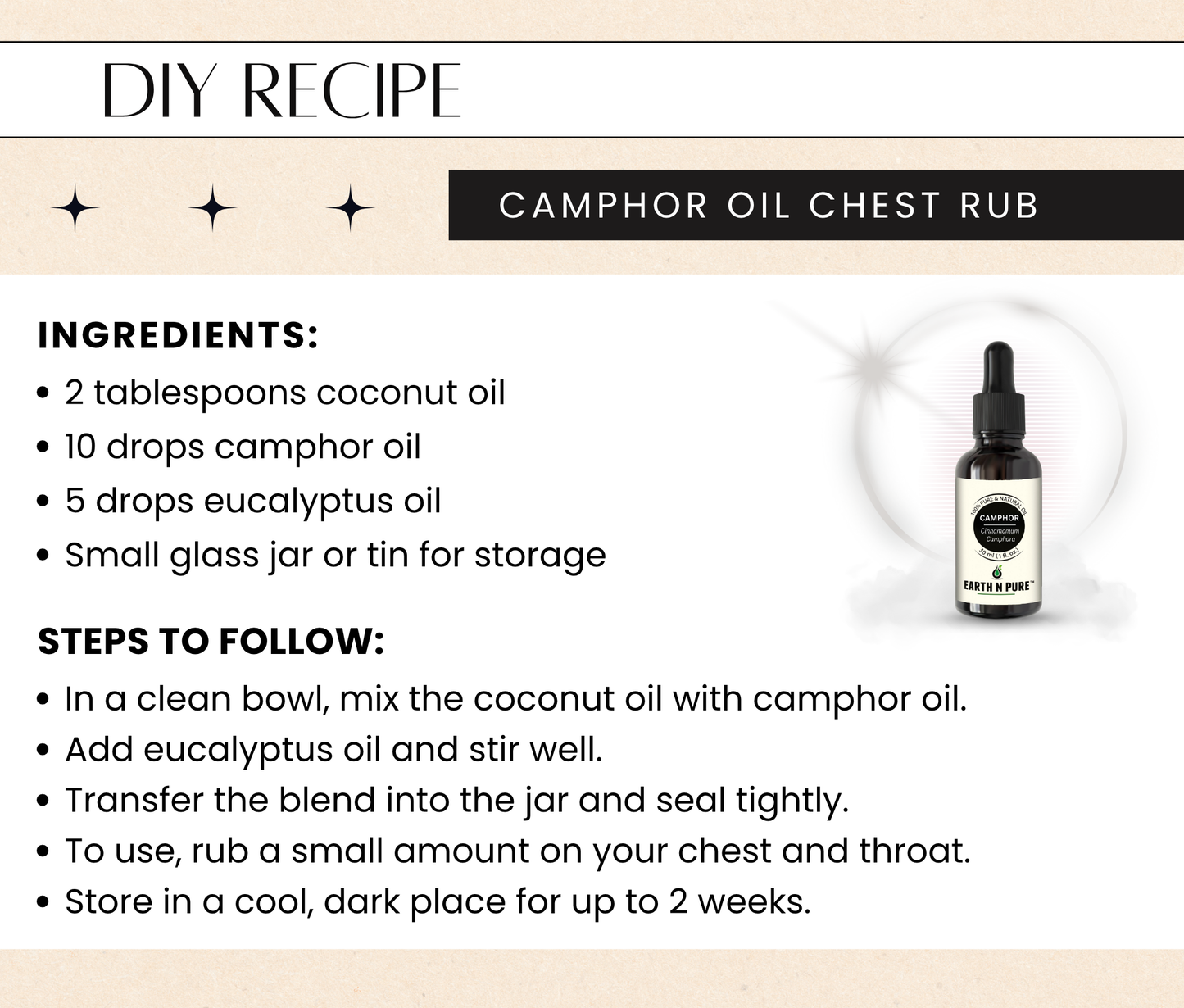 Earth N Pure Camphor Oil for Aromatherapy and Massage – Refreshing & Cooling Essential Oil