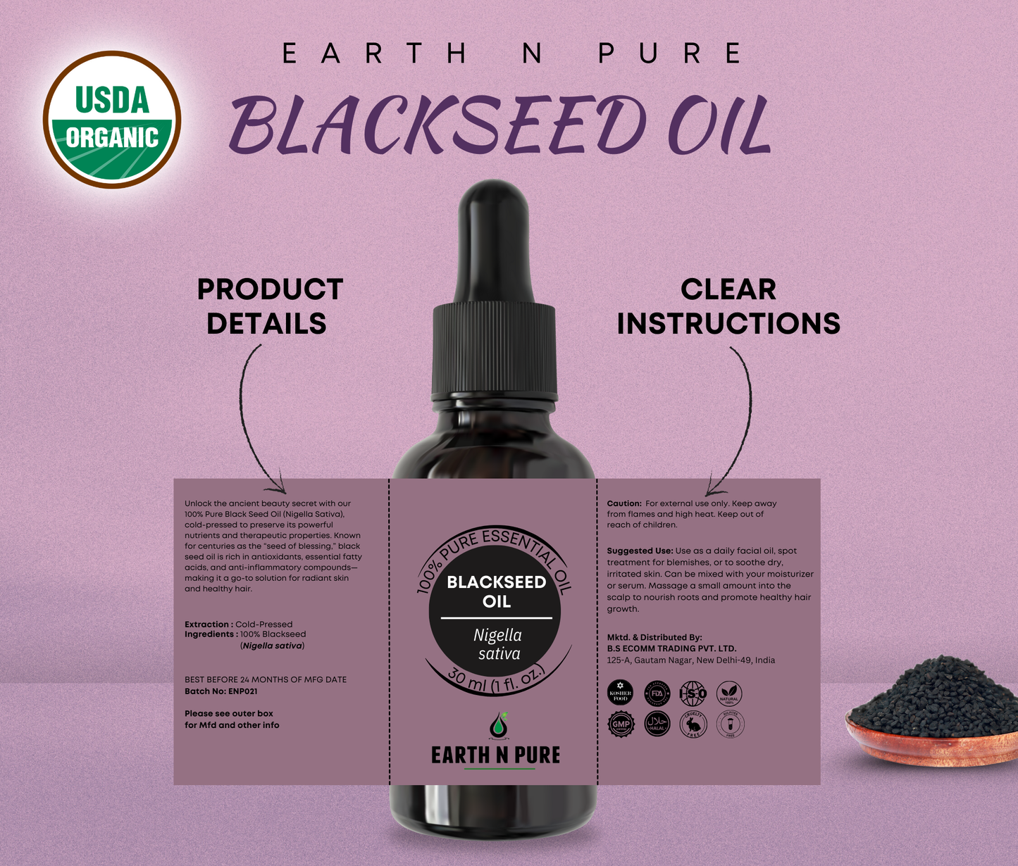 Earth n Pure Blackseed Oil for Hair Growth & Scalp Care