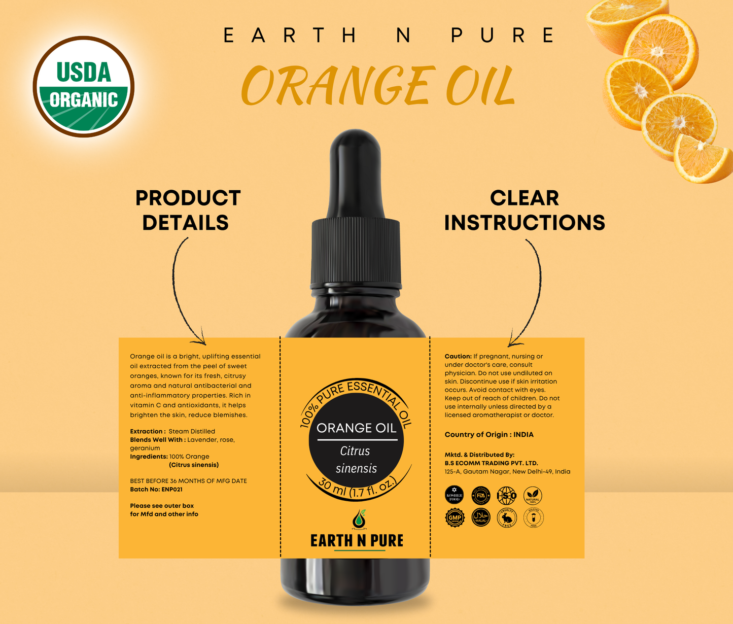 Earth N Pure Orange Oil – 100% Pure Therapeutic Citrus Oil