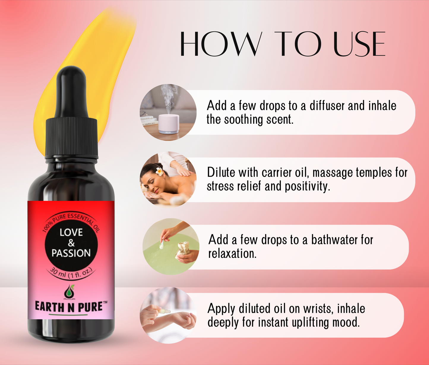 Earth N Pure Love & Passion Essential Oil Blend – Romantic Aroma Oil for Mood Uplift & Relaxation