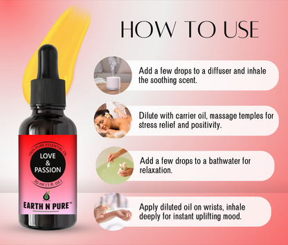 Earth N Pure Love & Passion Essential Oil Blend – Romantic Aroma Oil for Mood Uplift & Relaxation