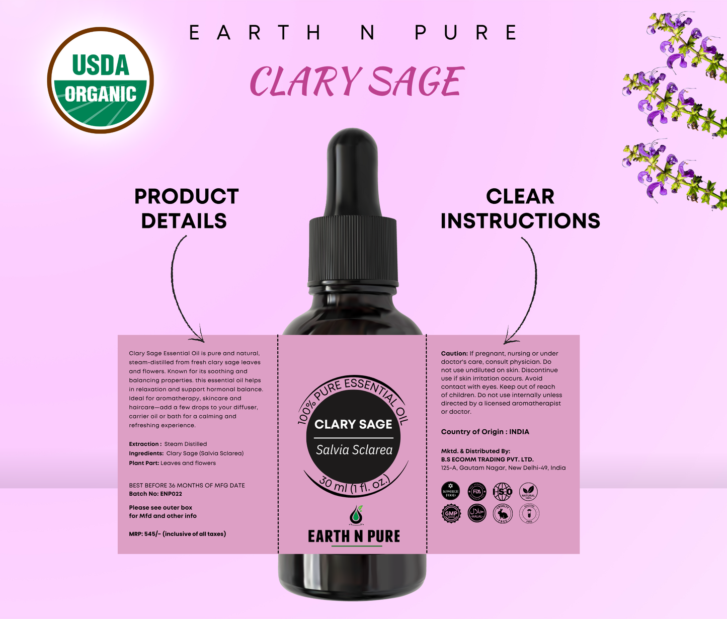 Earth n Pure Clary Sage Oil for Relaxation and Calm