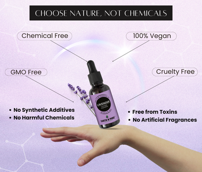 Lavender Oil with lavender flowers background