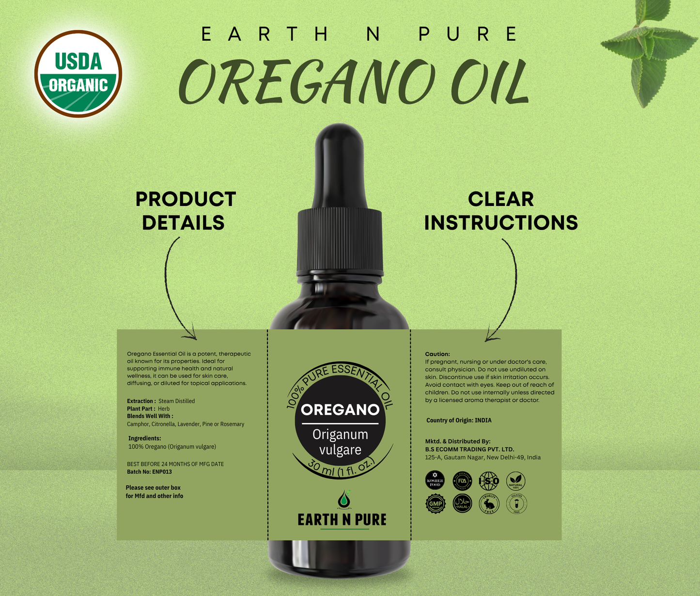 Earth N Pure Oregano Oil – 100% Pure & Natural Therapeutic Grade Essential Oil