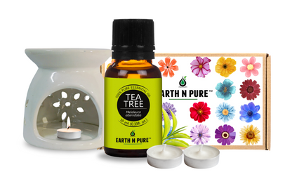 Earth N Pure Diffuser Set with 10ml Tea Tree Oil, Tea Light Candles | Aromatherapy Home Fragrance