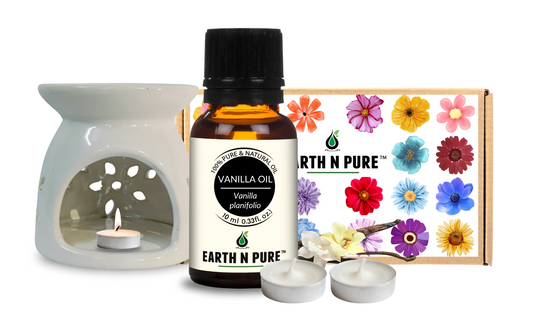 Earth N Pure Vanilla Oil 10ml Diffuser Set (with 2 Tea Light Candles) | Aromatherapy & Home Fragrance