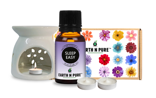 Earth N Pure Diffuser Set with 10ml Sleep Easy essential Oil Blend, Tea Light Candles | Aromatherapy Home Fragrance