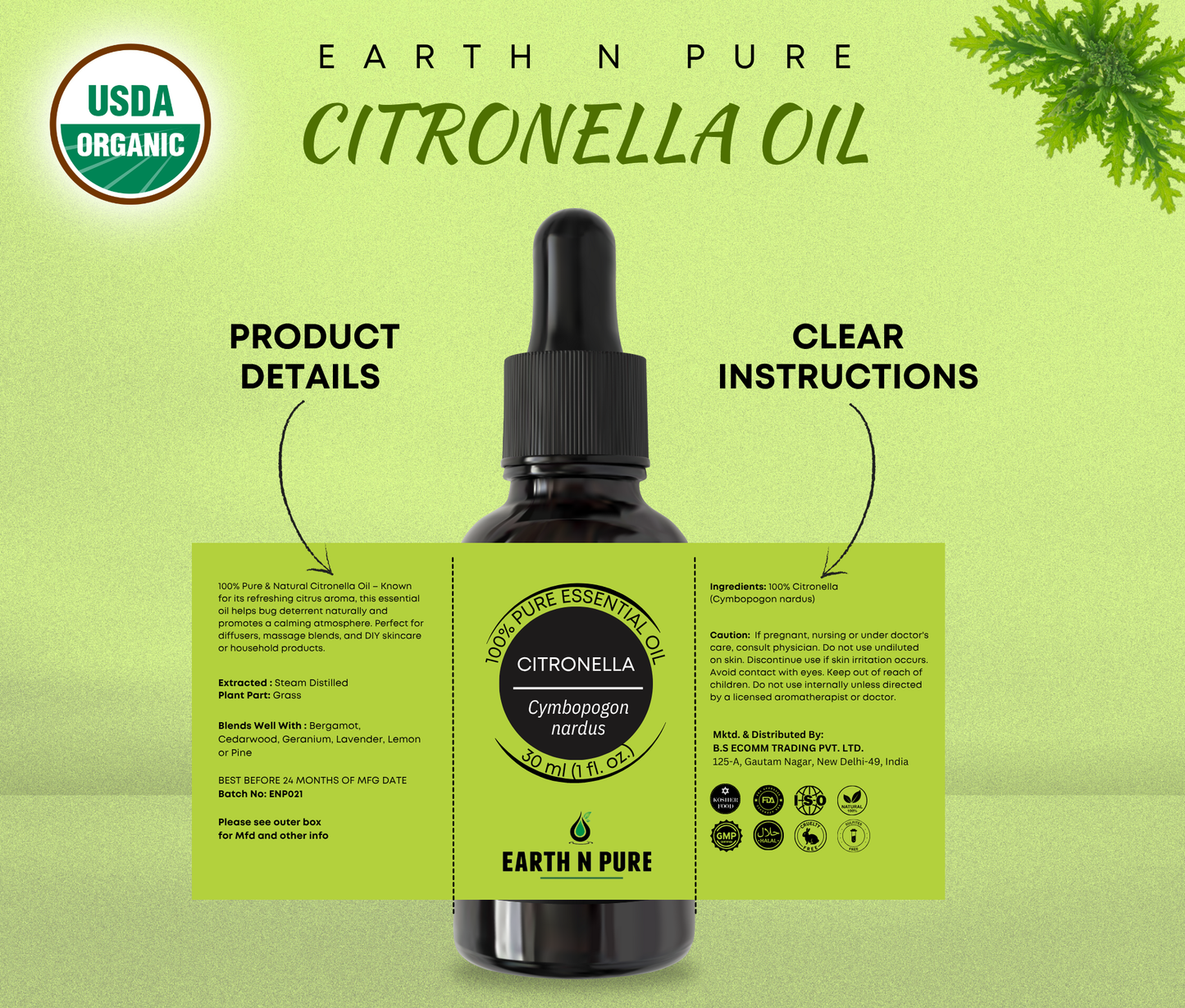 Earth n Pure Citronella Oil for Natural Outdoor Freshness Pack of 2