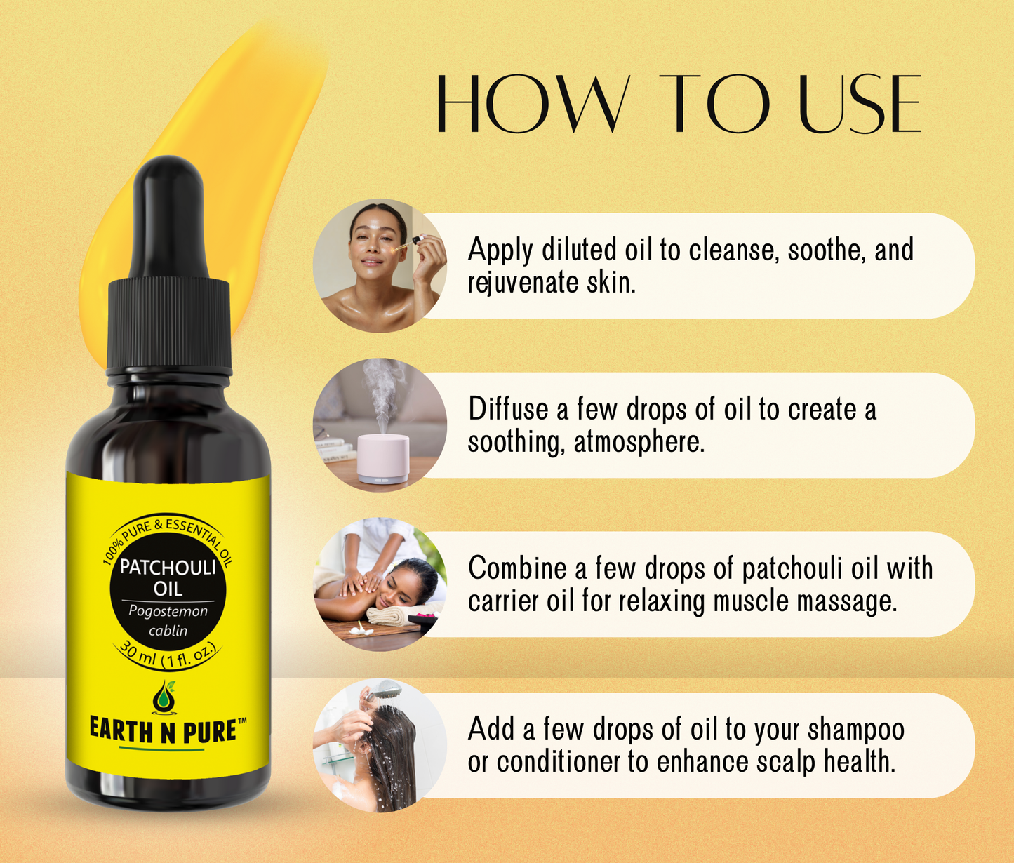 Earth N Pure Patchouli Essential Oil – 100% Pure & Natural Patchouli Oil for Aromatherapy, Diffusers & Skincare