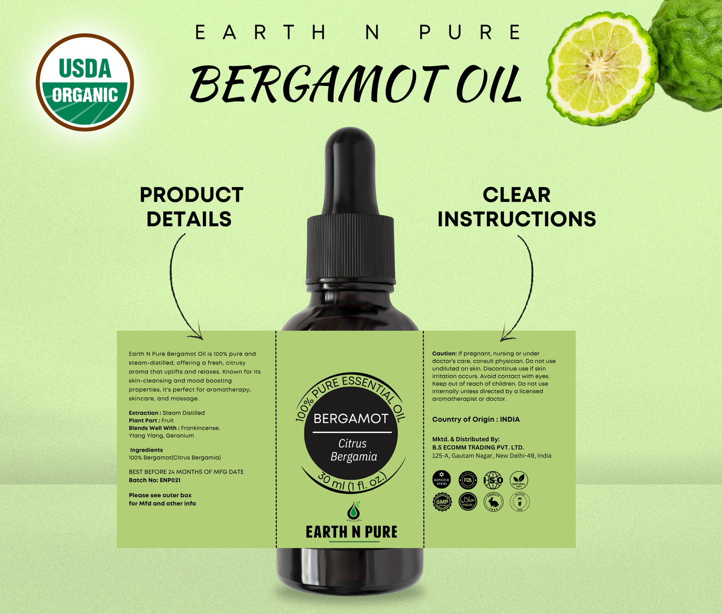 Earth n Pure Bergamot Oil for Aromatherapy Relaxation
