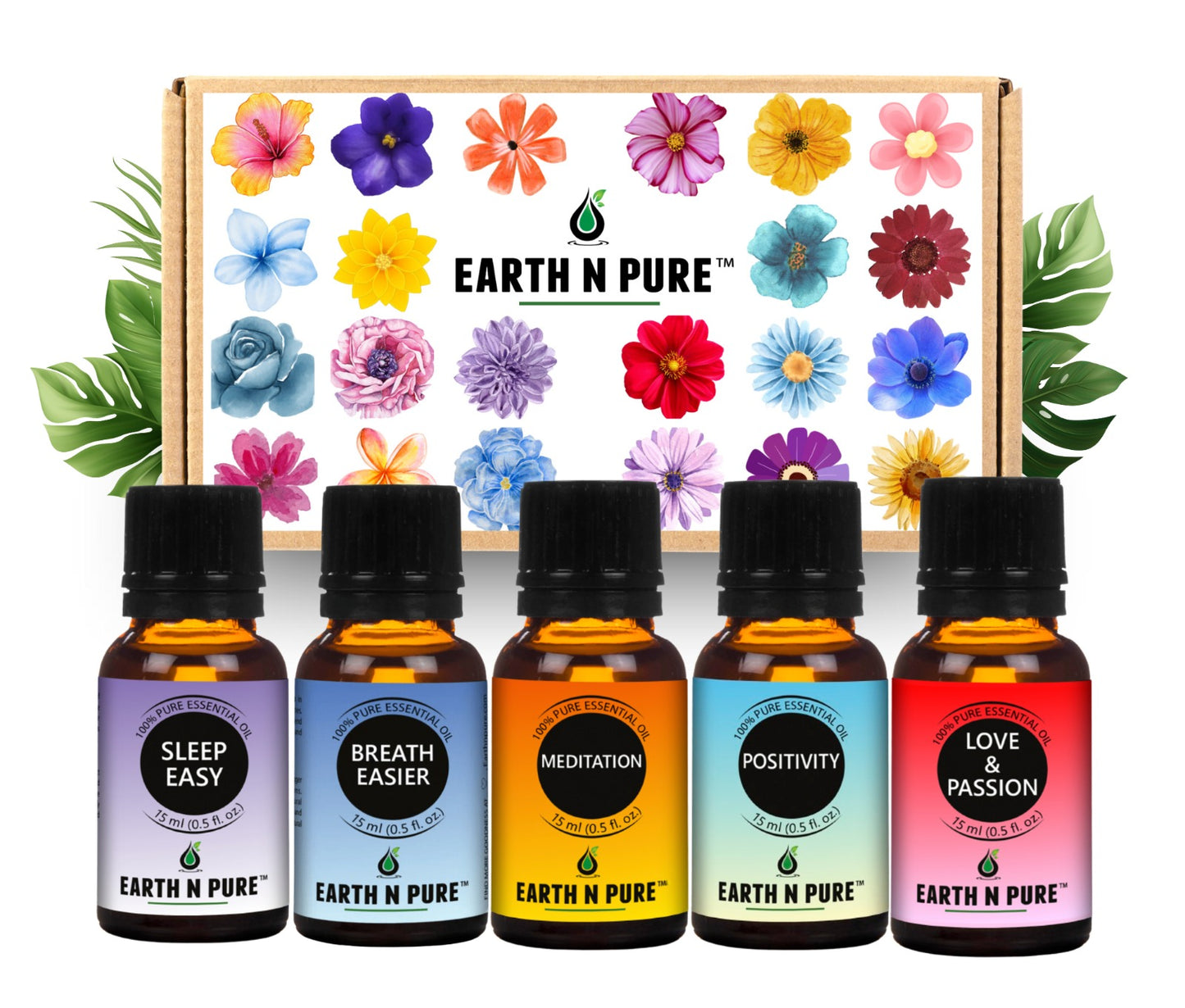 Essential Oil Blend- Pack of 5 | for Love & Passion, Sleep Easy, Positivity, Breath Easier and Meditation | 15ml each