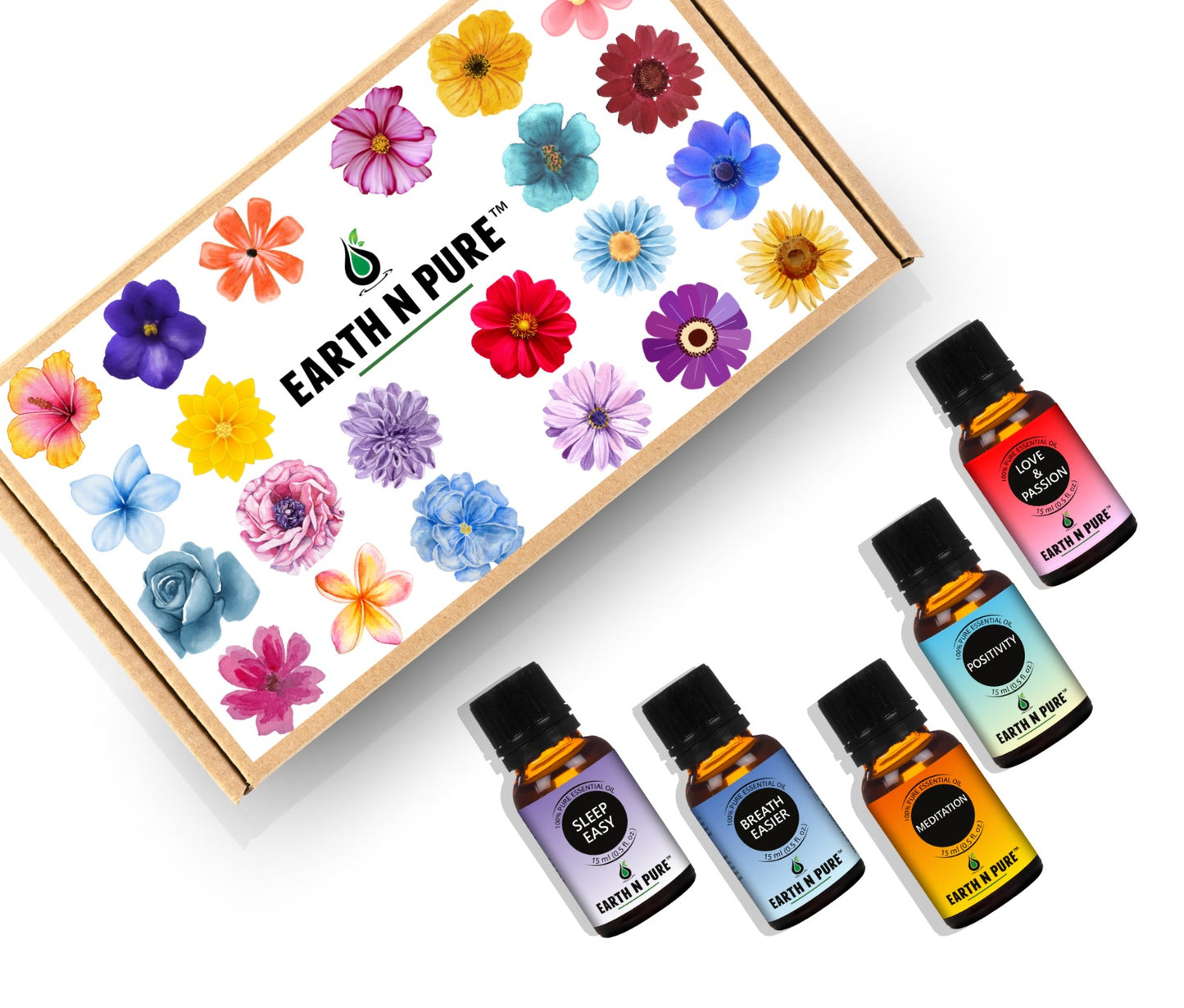 Essential Oil Blend- Pack of 5 | for Love & Passion, Sleep Easy, Positivity, Breath Easier and Meditation | 15ml each