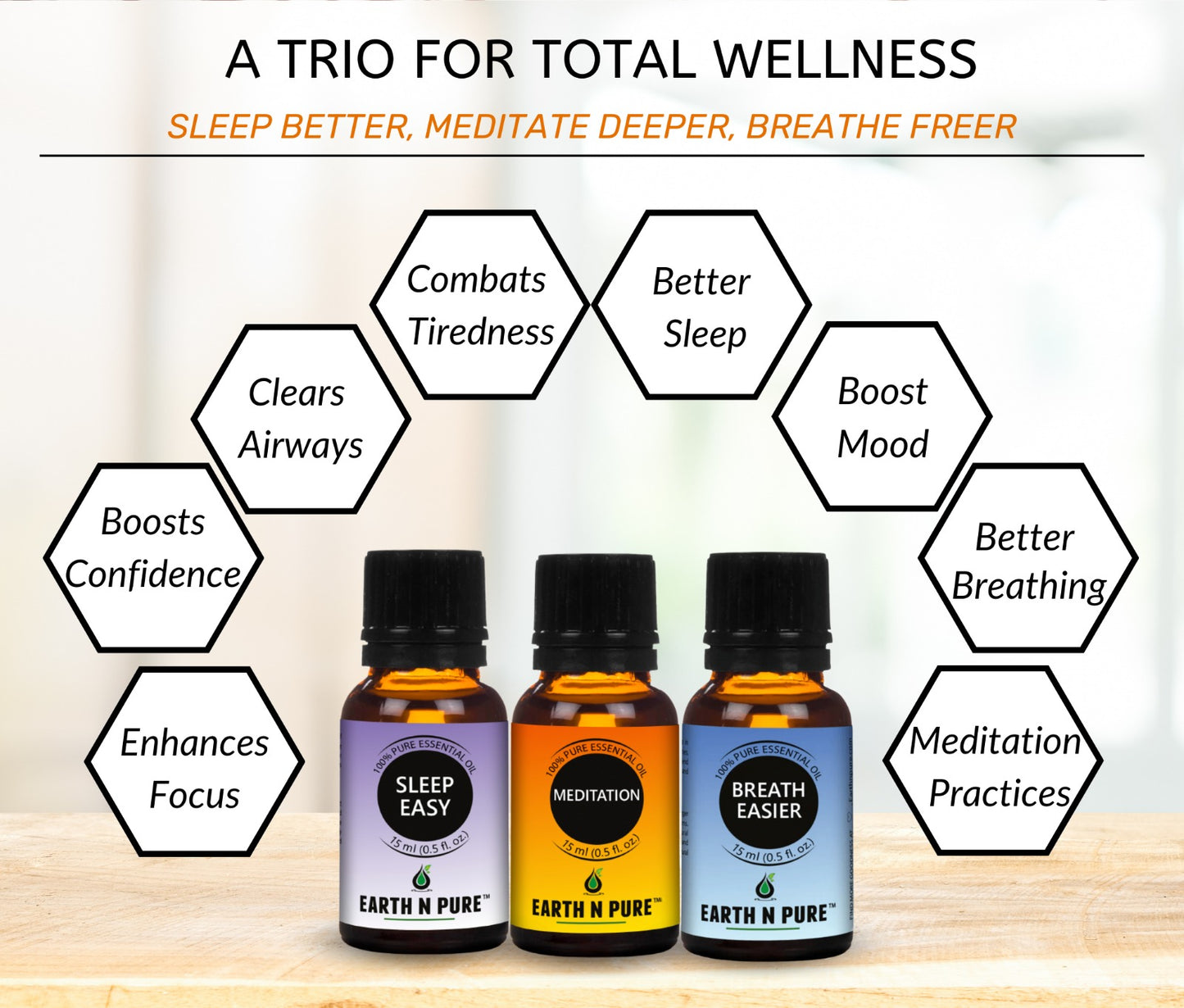 Essential Oil Blend- Pack of 3 | Breath Easier, Sleep Easy & Meditation | 15ml each