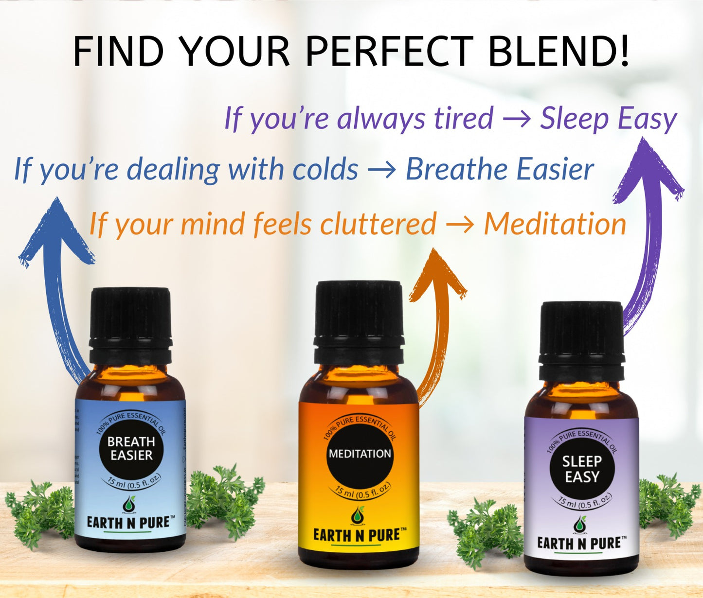 Essential Oil Blend- Pack of 3 | Breath Easier, Sleep Easy & Meditation | 15ml each