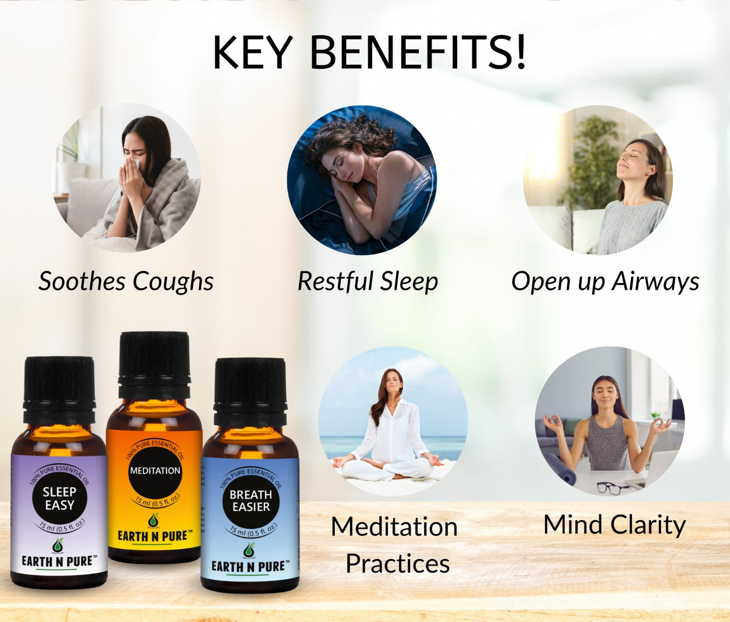 Essential Oil Blend- Pack of 3 | Breath Easier, Sleep Easy & Meditation | 15ml each