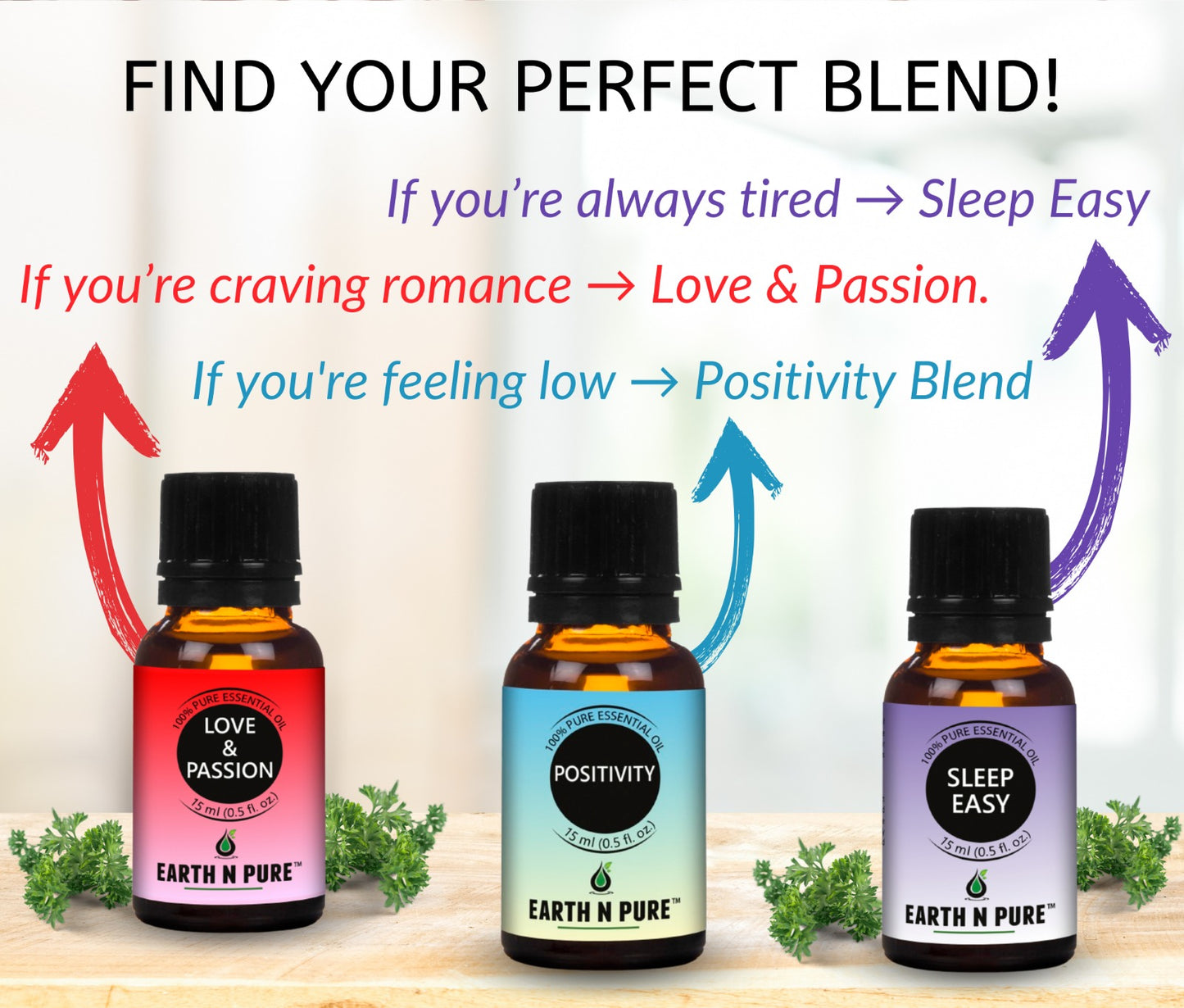 Essential Oil Blend- Pack of 3 | Love & Passion, Sleep Easy and Positivity | 15ml each