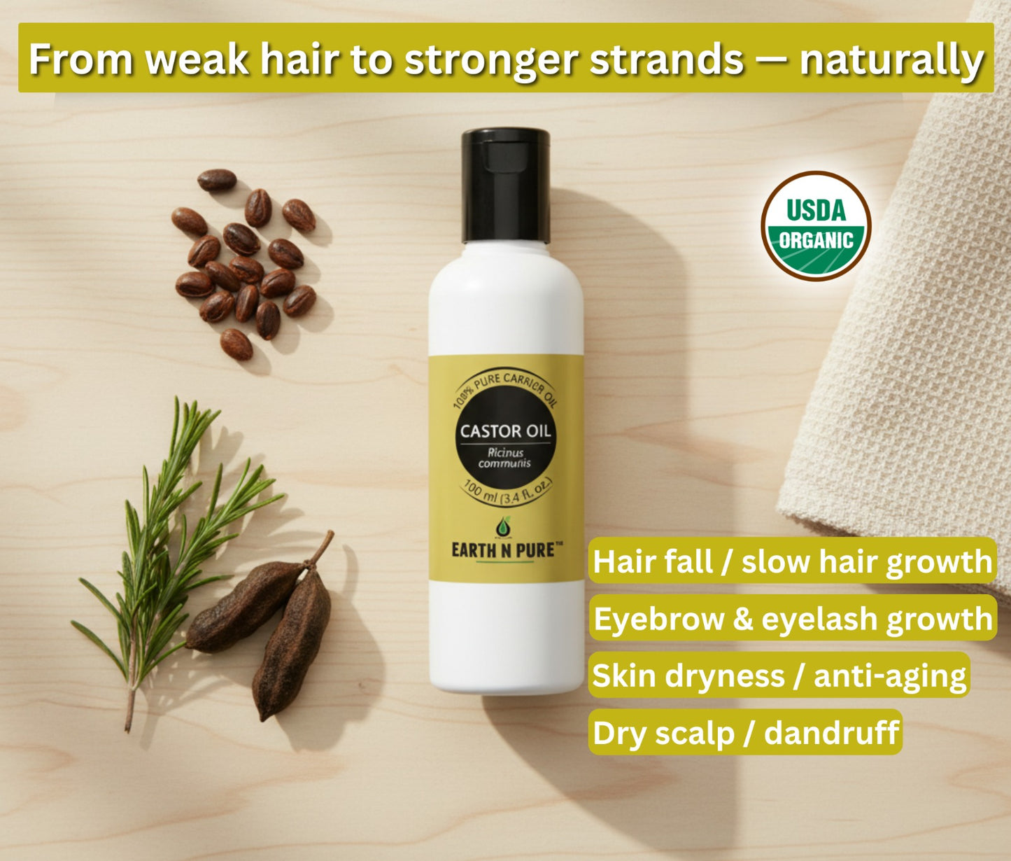 Earth n Pure Castor Oil for Hair Growth & Scalp Care
