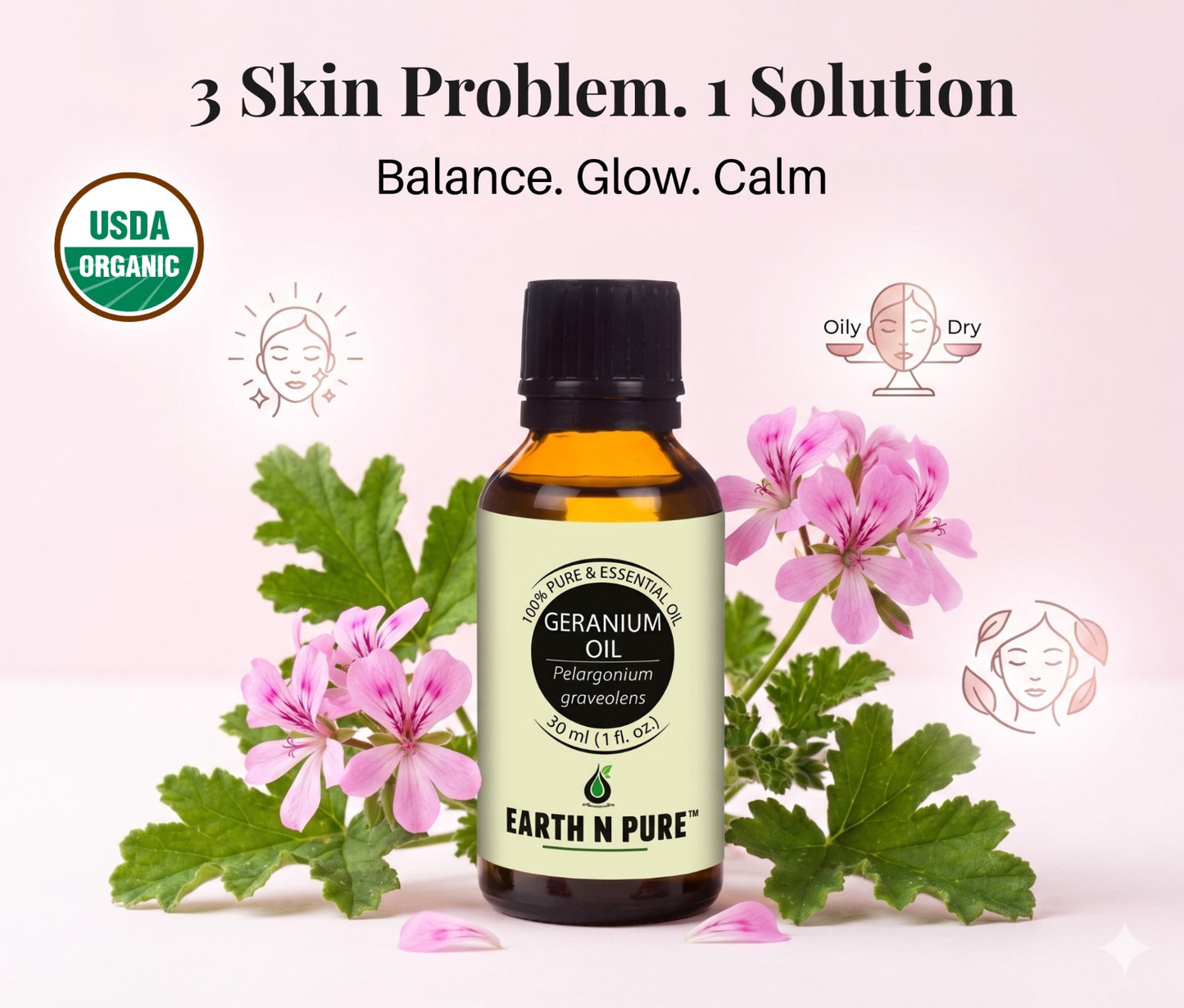 Earth n Pure Geranium Oil for Healthy Skin Glow