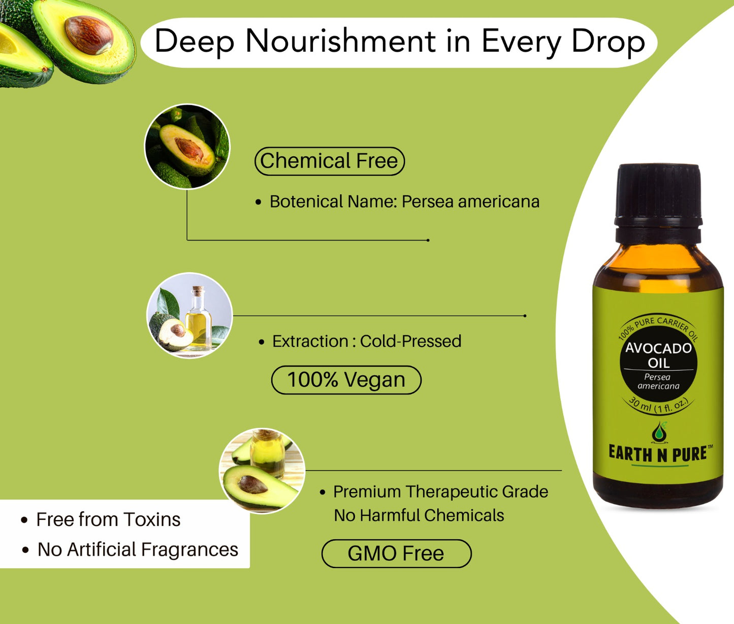 Earth n Pure Avocado Oil for Deep Skin and Hair Nourishment
