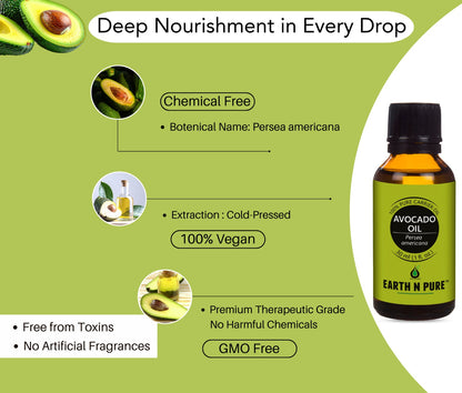 Earth n Pure Avocado Oil for Deep Skin and Hair Nourishment