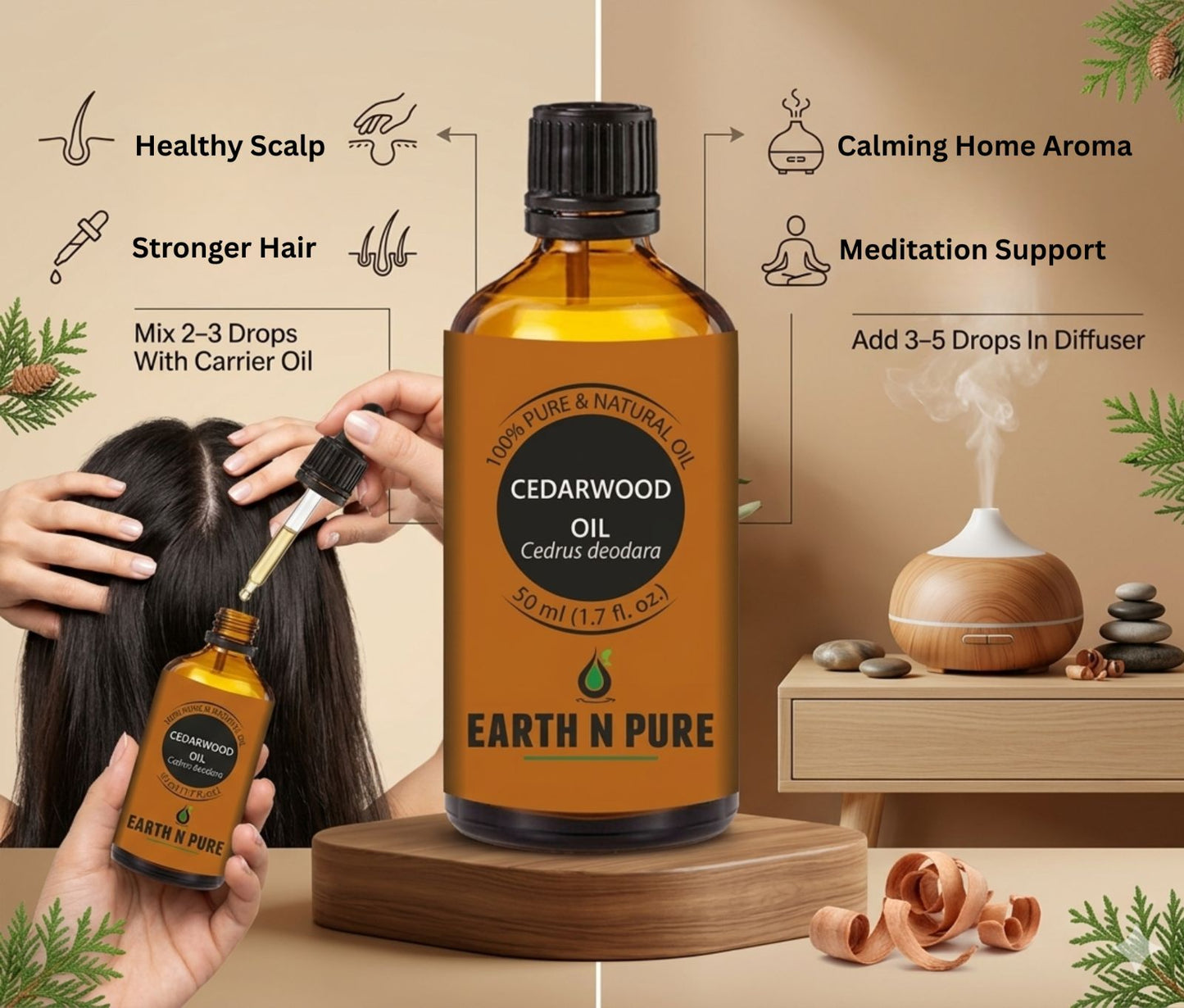 Earth n Pure Cedarwood Oil for Hair and Scalp Care