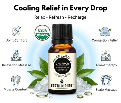 Earth N Pure Camphor Oil for Aromatherapy and Massage – Refreshing and Cooling Essential Oil