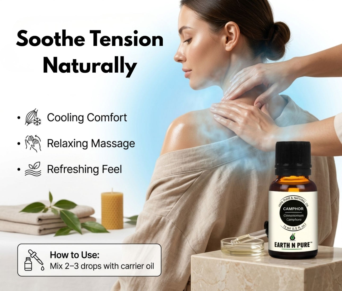 Earth N Pure Camphor Oil for Aromatherapy and Massage – Refreshing and Cooling Essential Oil