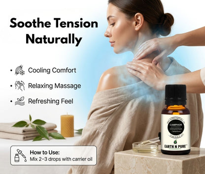 Earth N Pure Camphor Oil for Aromatherapy and Massage – Refreshing and Cooling Essential Oil