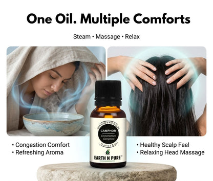 Earth N Pure Camphor Oil for Aromatherapy and Massage – Refreshing and Cooling Essential Oil