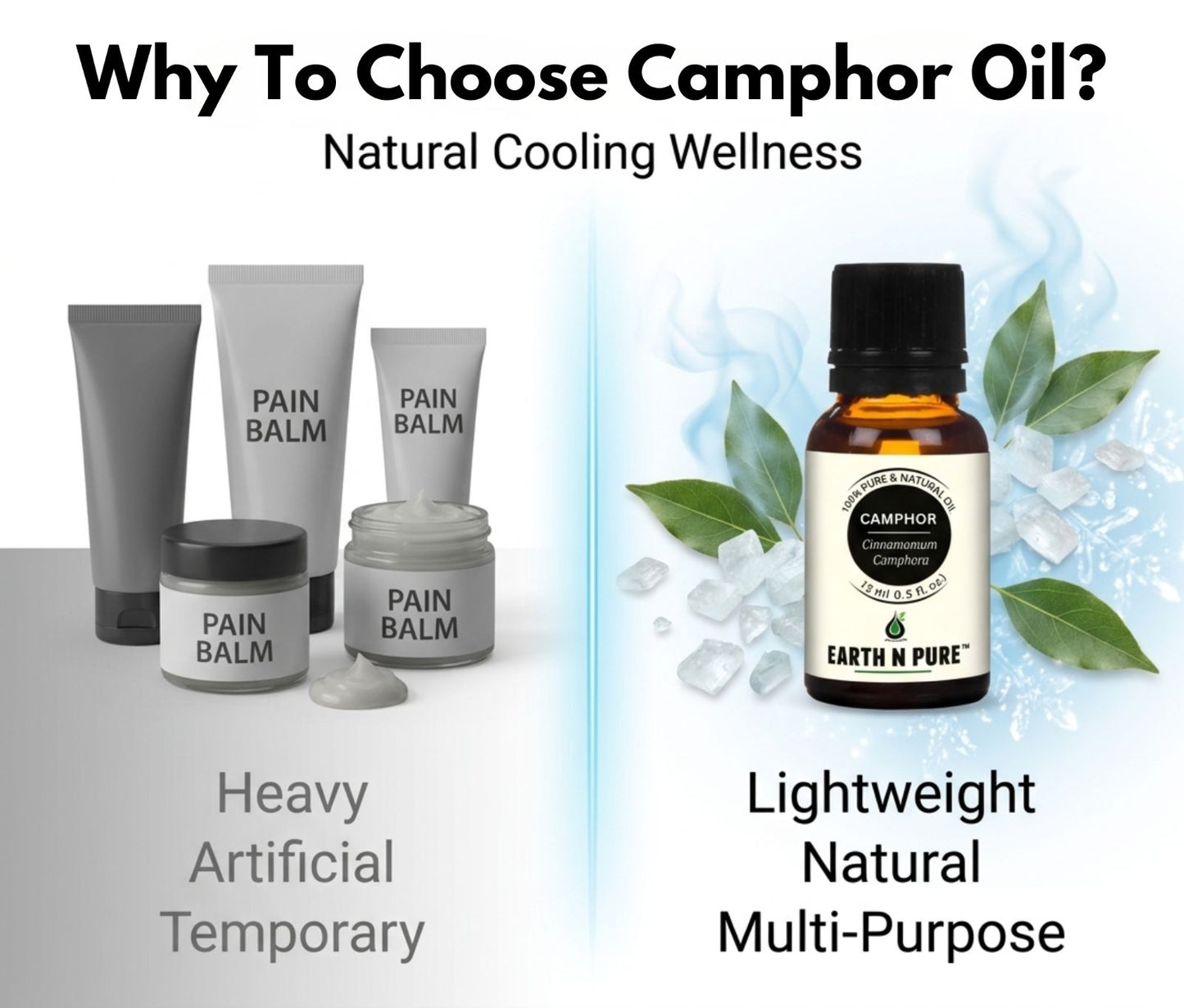 Earth N Pure Camphor Oil for Aromatherapy and Massage – Refreshing and Cooling Essential Oil