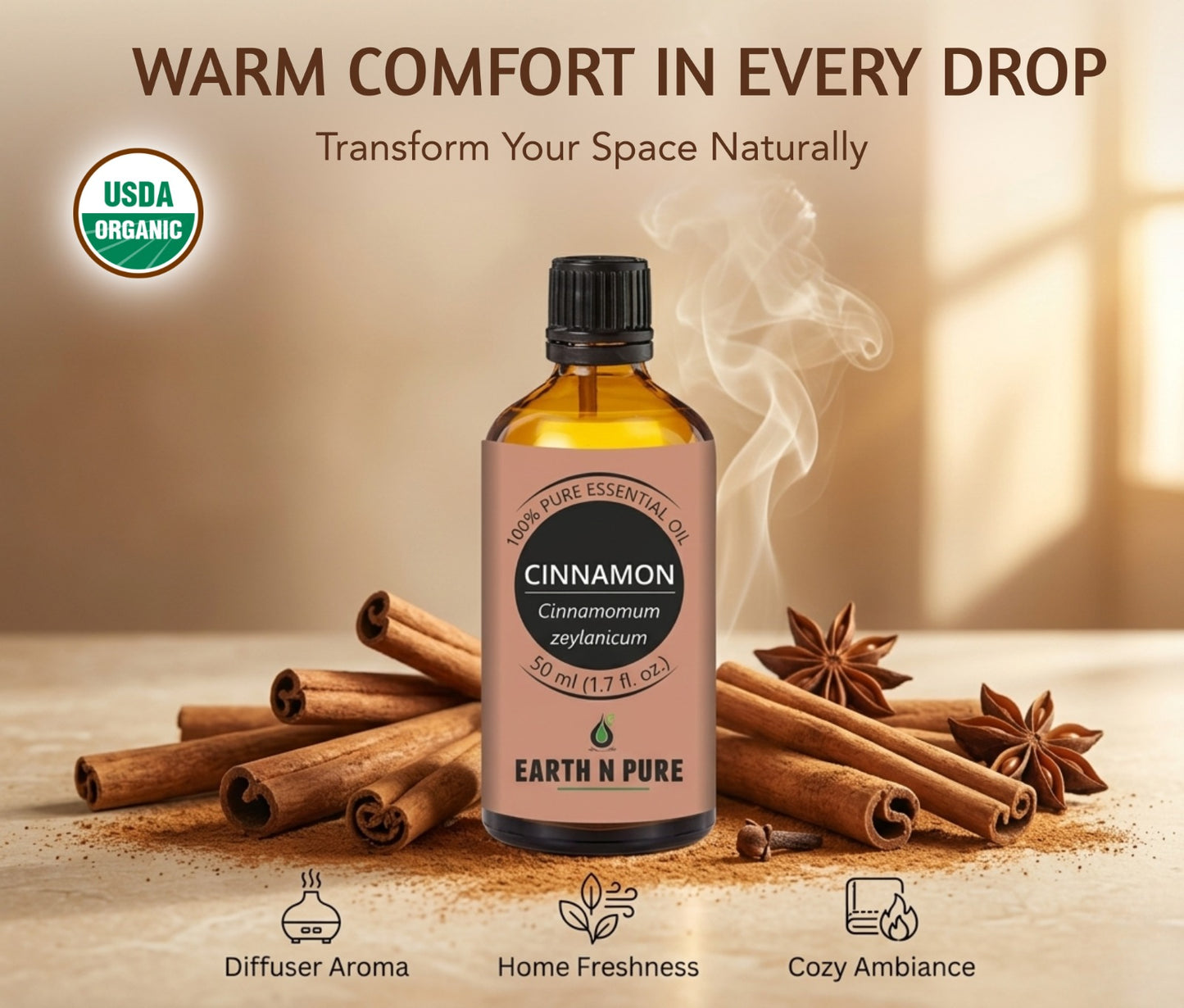 Earth n Pure Cinnamon Oil for Aromatherapy and Wellness
