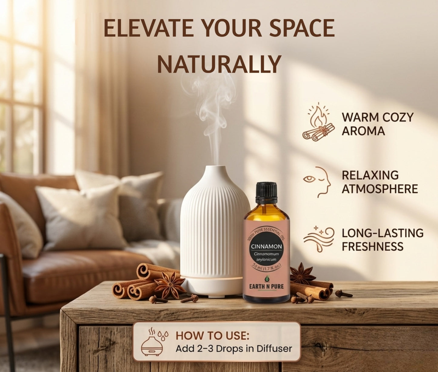 Earth n Pure Cinnamon Oil for Aromatherapy and Wellness