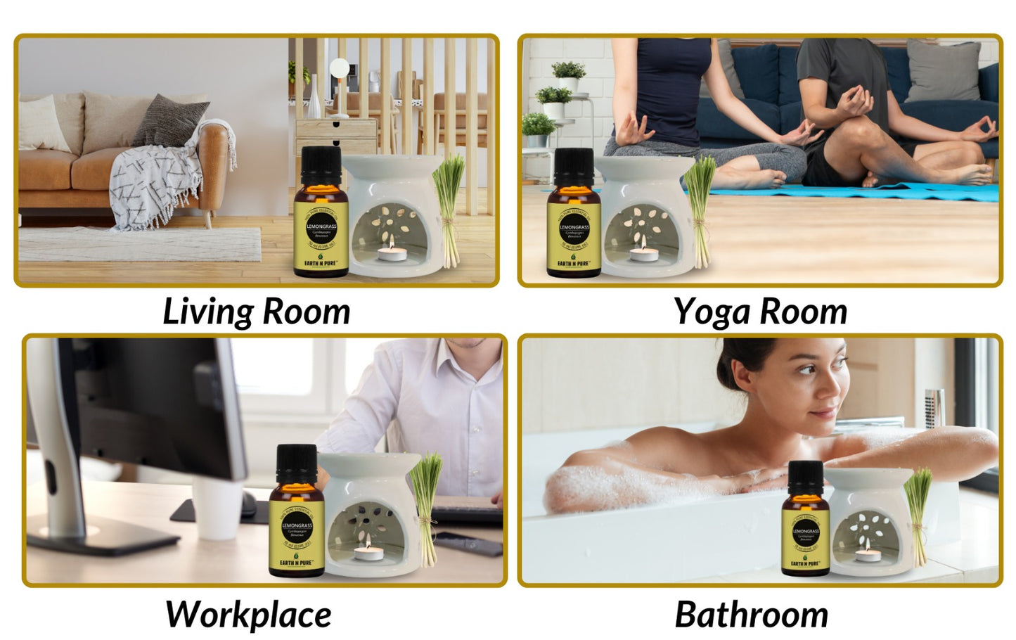 Earth N Pure 10 ml Lemongrass Essential Oil Diffuser Set – Natural Aromatherapy Oil
