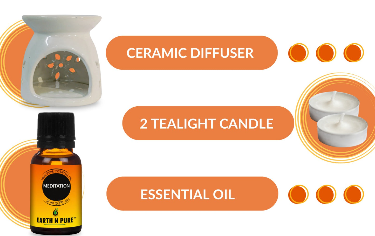 Earth N Pure 10ml Meditation Essential Oil Blend with Diffuser Set – Relax & Calm Mind