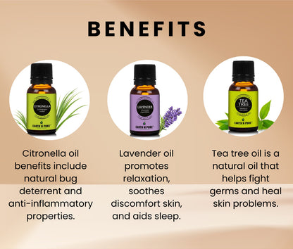 tea tree and lavender diffuser Earth N Pure Citronella, Tea Tree & Lavender Oil Gift Set – Aromatherapy & Home Fragrance